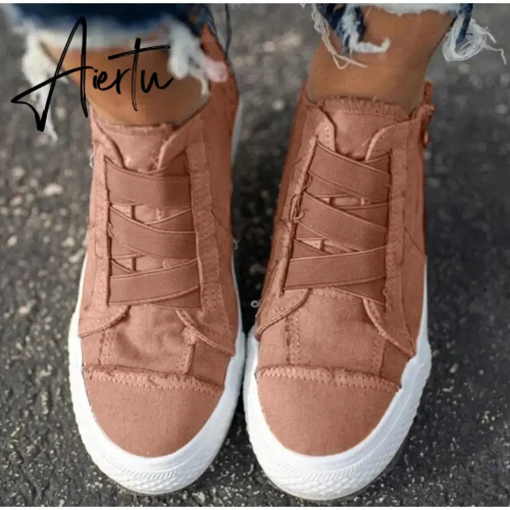 Aiertu Women's Platform Sneakers Flat Canvas Shoes for Women Elastic Band Comfortable Casual Female Vulcanized Shoes Ladies