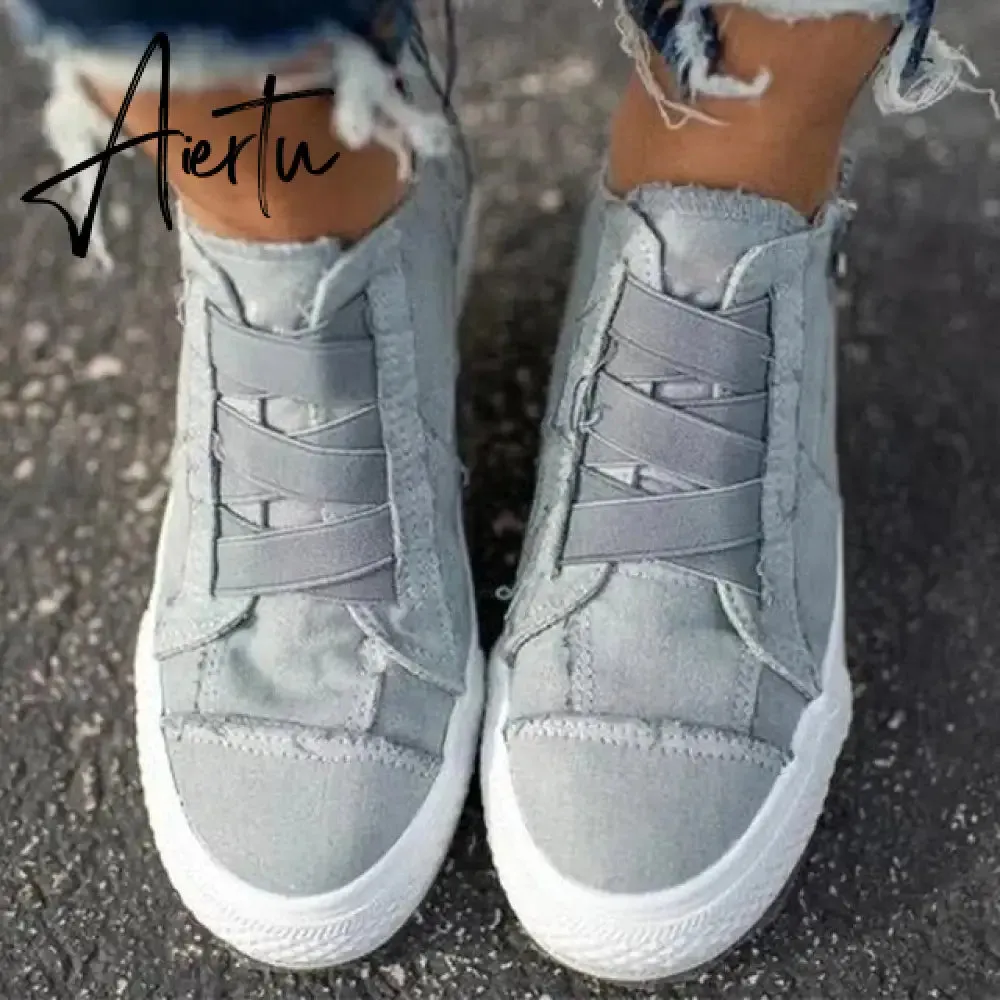 Aiertu Women's Platform Sneakers Flat Canvas Shoes for Women Elastic Band Comfortable Casual Female Vulcanized Shoes Ladies