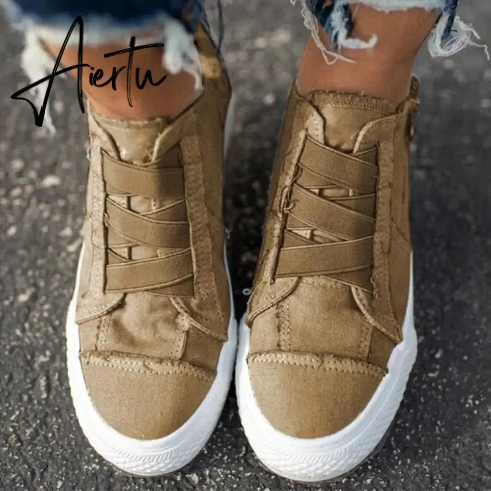 Aiertu Women's Platform Sneakers Flat Canvas Shoes for Women Elastic Band Comfortable Casual Female Vulcanized Shoes Ladies