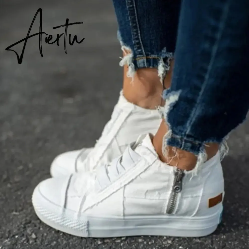 Aiertu Women's Platform Sneakers Flat Canvas Shoes for Women Elastic Band Comfortable Casual Female Vulcanized Shoes Ladies