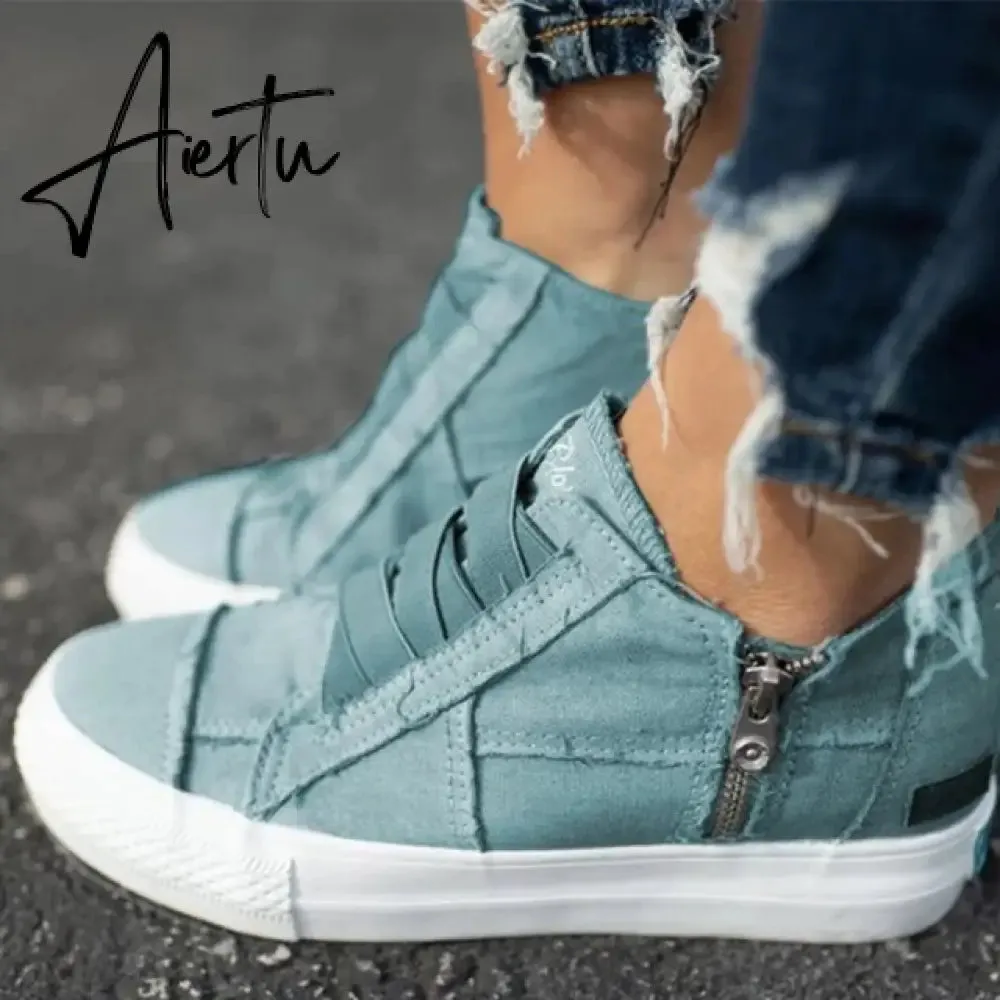 Aiertu Women's Platform Sneakers Flat Canvas Shoes for Women Elastic Band Comfortable Casual Female Vulcanized Shoes Ladies