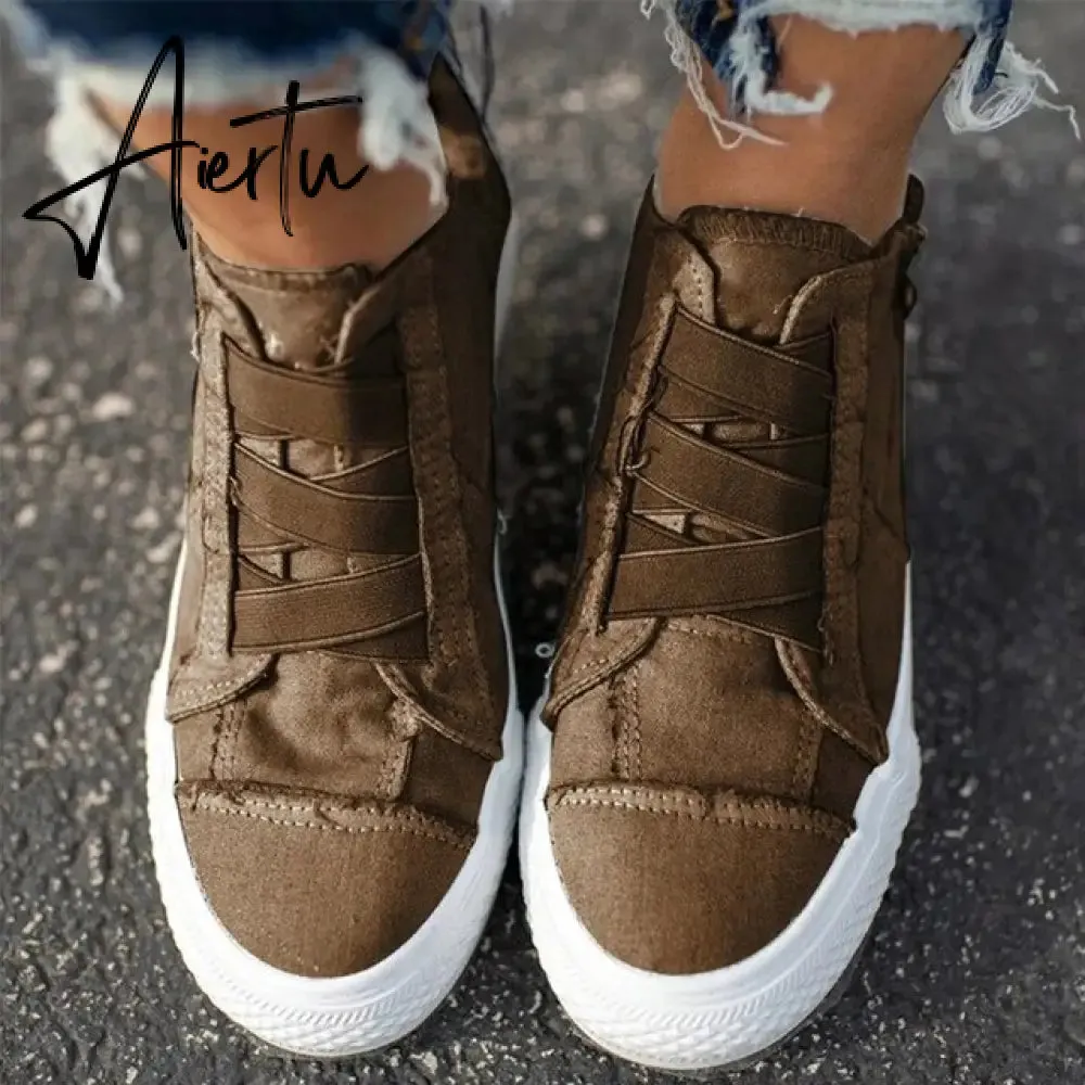 Aiertu Women's Platform Sneakers Flat Canvas Shoes for Women Elastic Band Comfortable Casual Female Vulcanized Shoes Ladies