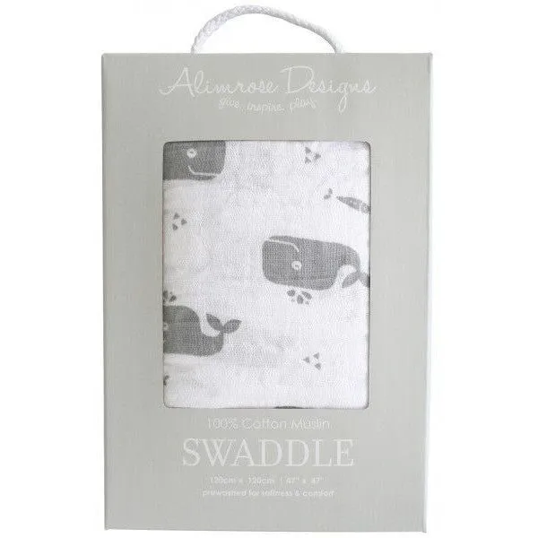 Alimrose Muslin Swaddle - Charcoal Whale