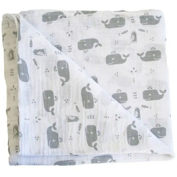 Alimrose Muslin Swaddle - Charcoal Whale