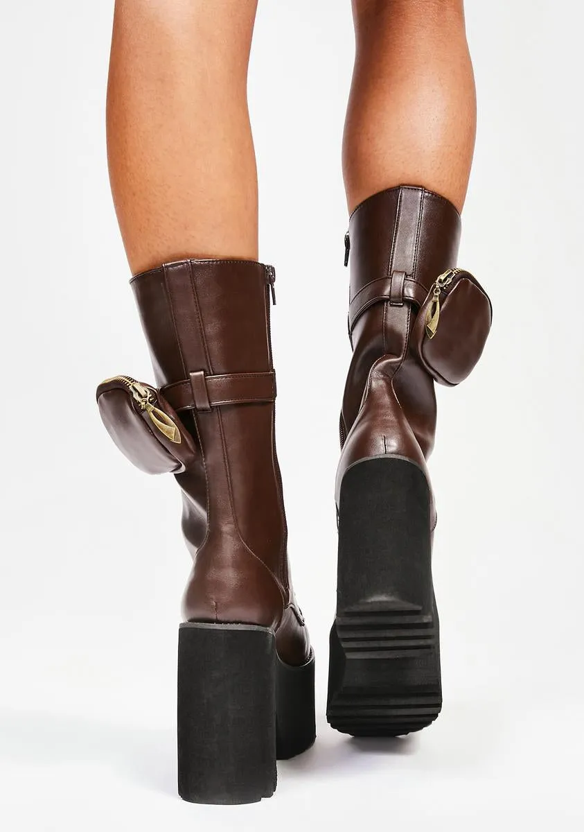 Coffee Grand March Pocket Platform Boots