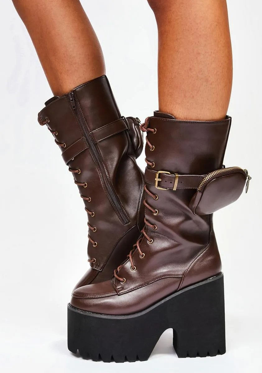Coffee Grand March Pocket Platform Boots