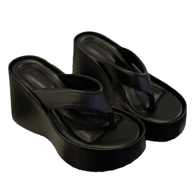 Hnzxzm Summer Chunky Woman Slippers Fashion Platform Wedges High Heel Silvery Ladies Shoes